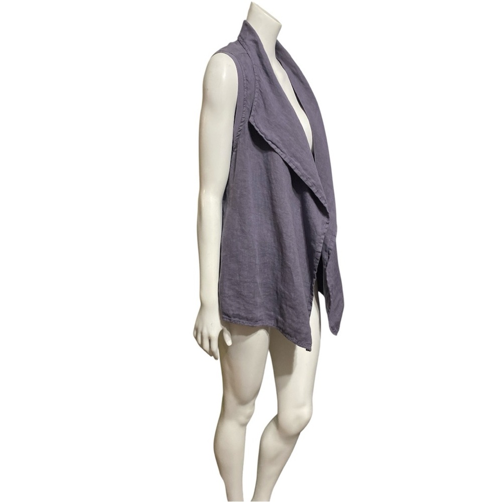 FLAX Linen Gray Open Front Drape Vest Sleeveless Side Pockets Resort Wear Small - Picture 7 of 16